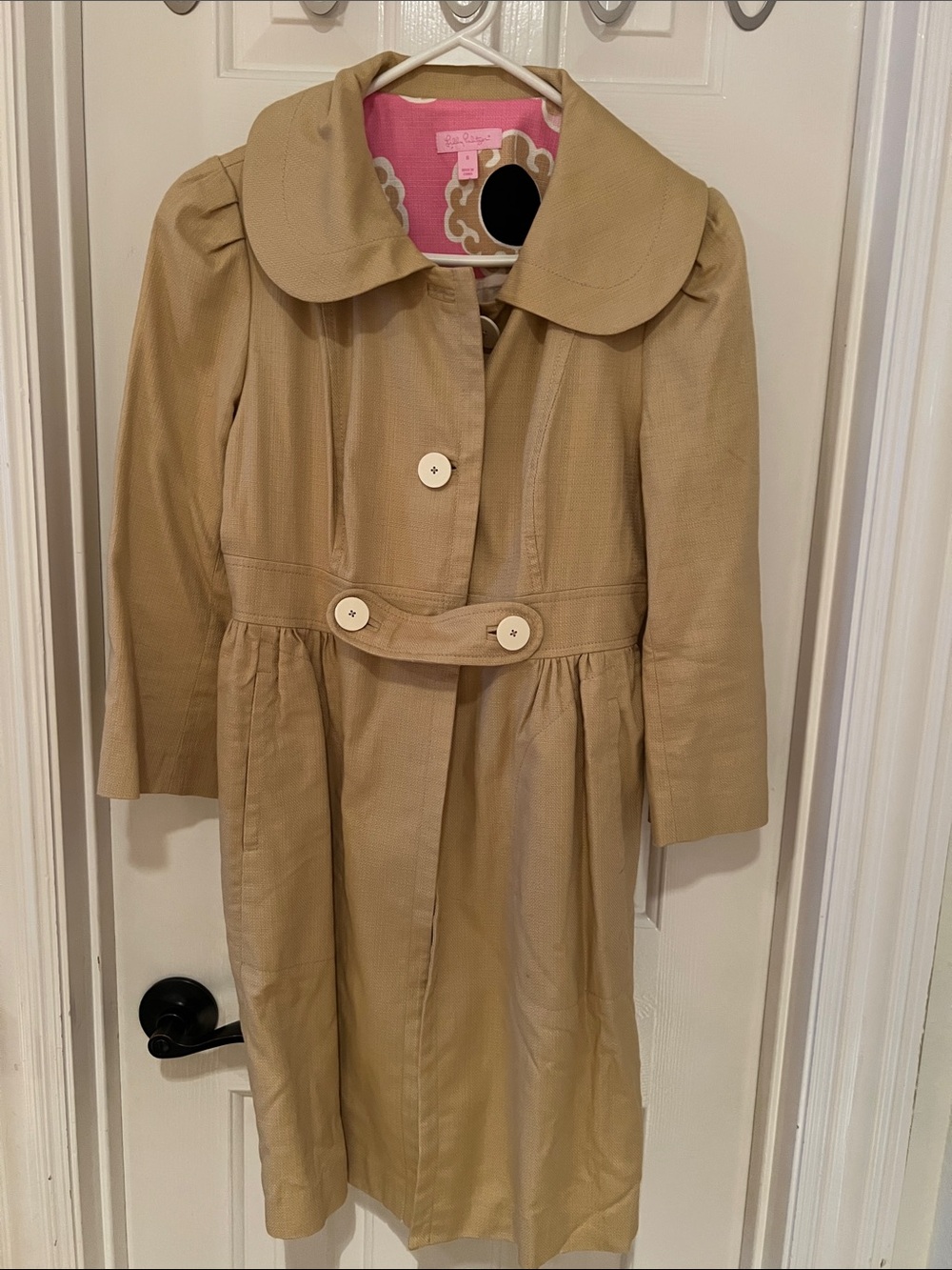 Lilly Pulitzer Tan Trench Coat with Peter Pan Collar
